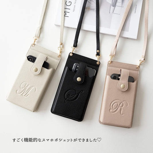スマホポシェット simple エレガント ミラー付き お財布ショルダー