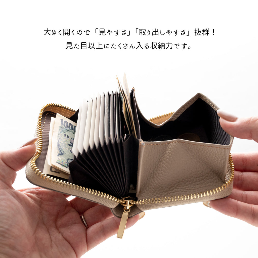 サンポ刺繍 お札が折れない コンパクトウォレット 【 シュリンクレザー 刺繍 】 本革 姫路レザー TKM