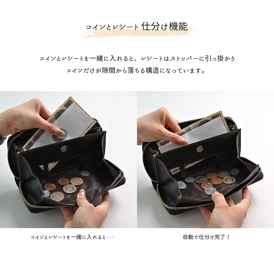 イタリアンレザー 市松模様 じゃばら式 ロングウォレット 本革 長財布 TKM