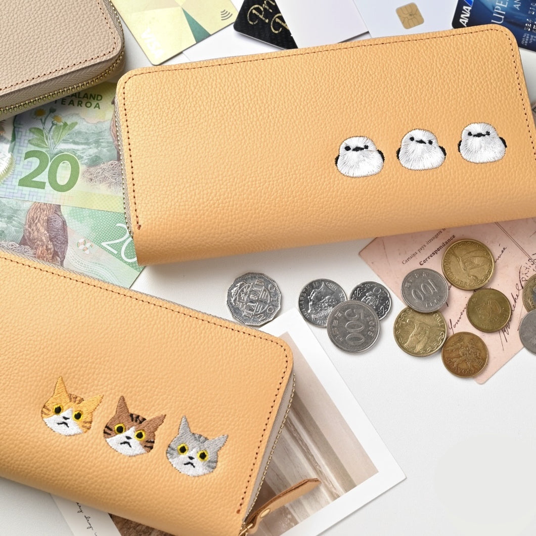 サンポ刺繍 じゃばら式 ロングウォレット 【 シュリンクレザー 刺繍 】長財布 本革 姫路レザー TKM