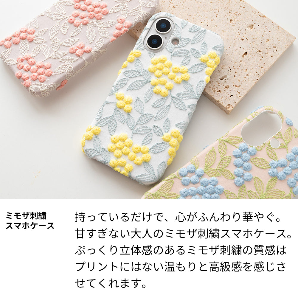iPhone 17 ぷっくりミモザ 刺繍 くすみカラー まるっと全貼りハードケース