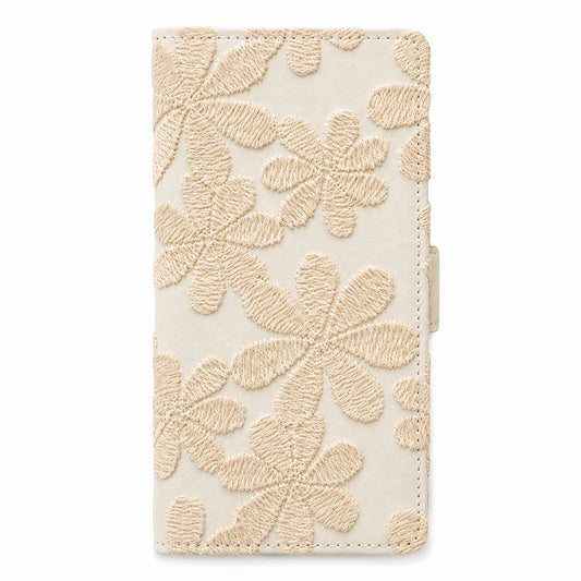iPhone 18 Pro ラテフラワー 刺繍 サイドマグネット スマホケース 手帳型
