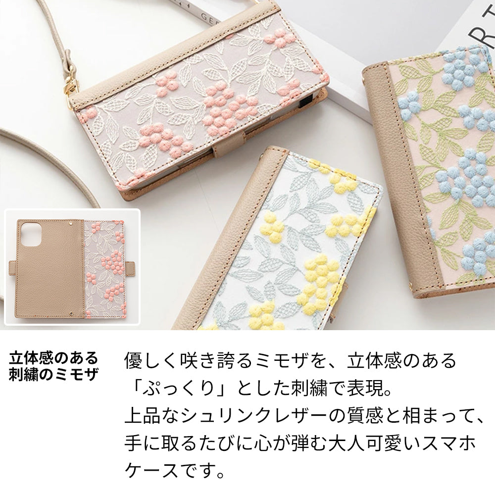 arrows N F-51C docomo ぷっくりミモザ × シュリンクレザー 本革 サイドマグネット スマホケース 手帳型