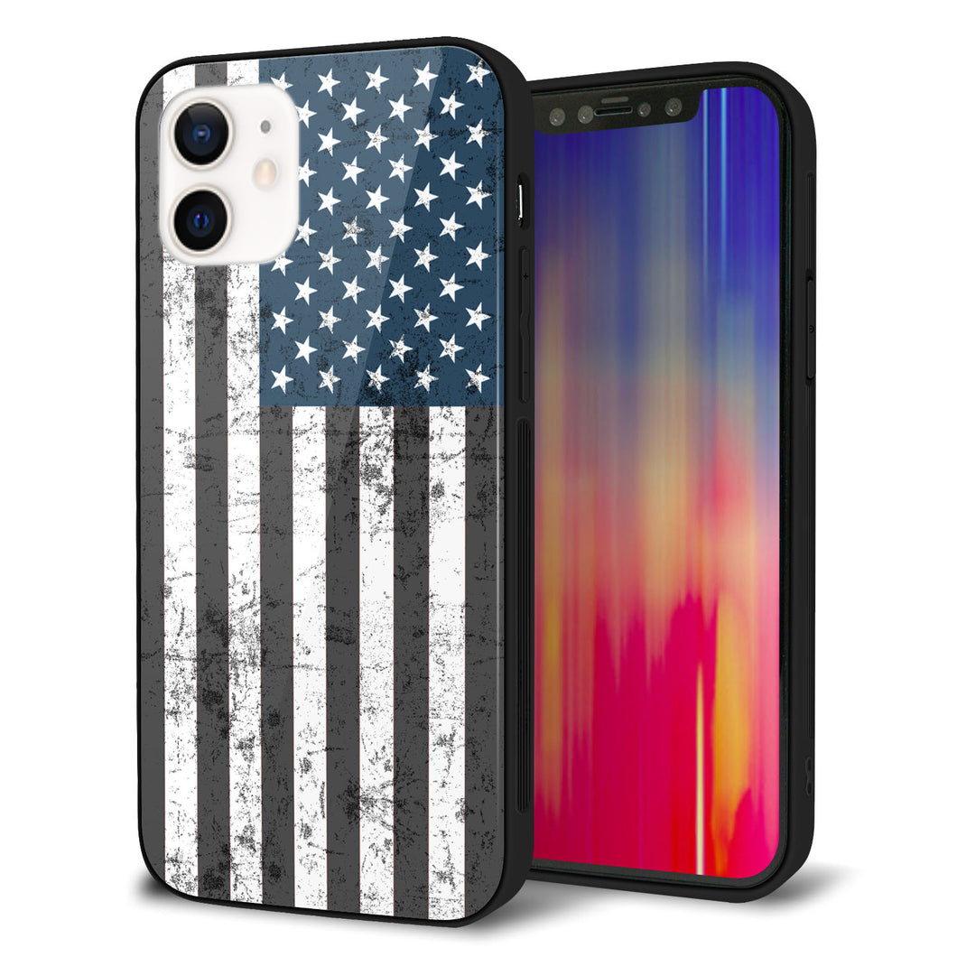 iPhone 12 強化ガラス&TPUスマホケース ガラプリ【EK864 アメリカンフラッグビンテージ】