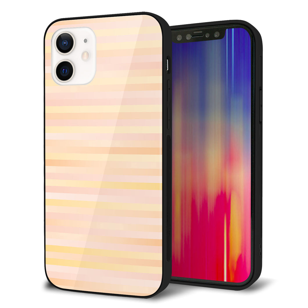 iPhone 12 強化ガラス&TPUスマホケース ガラプリ【IB909 グラデーションボーダー_オレンジ】