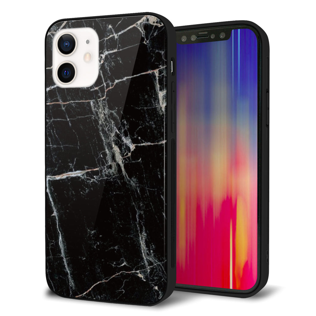iPhone 12 強化ガラス&TPUスマホケース ガラプリ【KM867 大理石BK】
