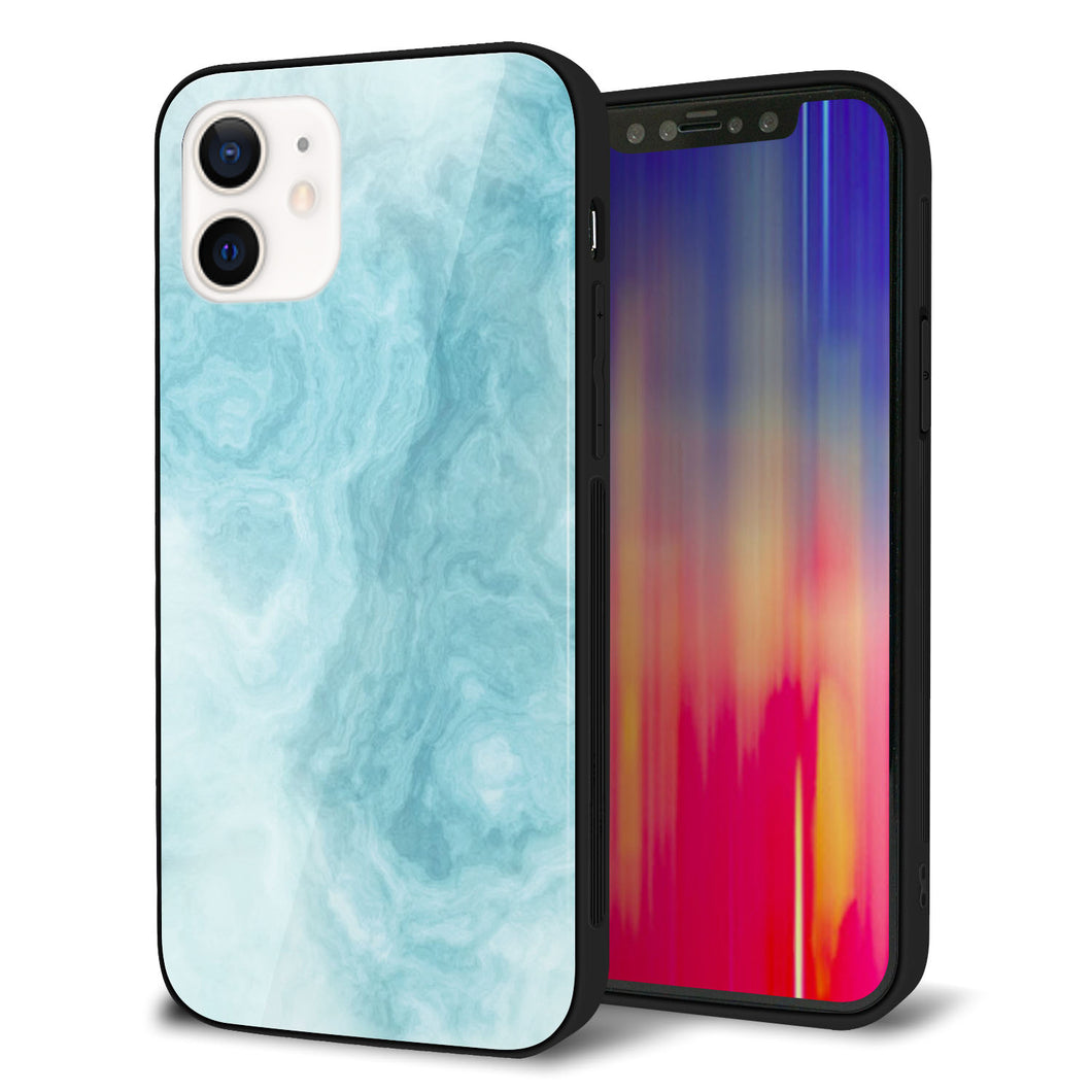 iPhone 12 強化ガラス&TPUスマホケース ガラプリ【KM868 大理石BL】
