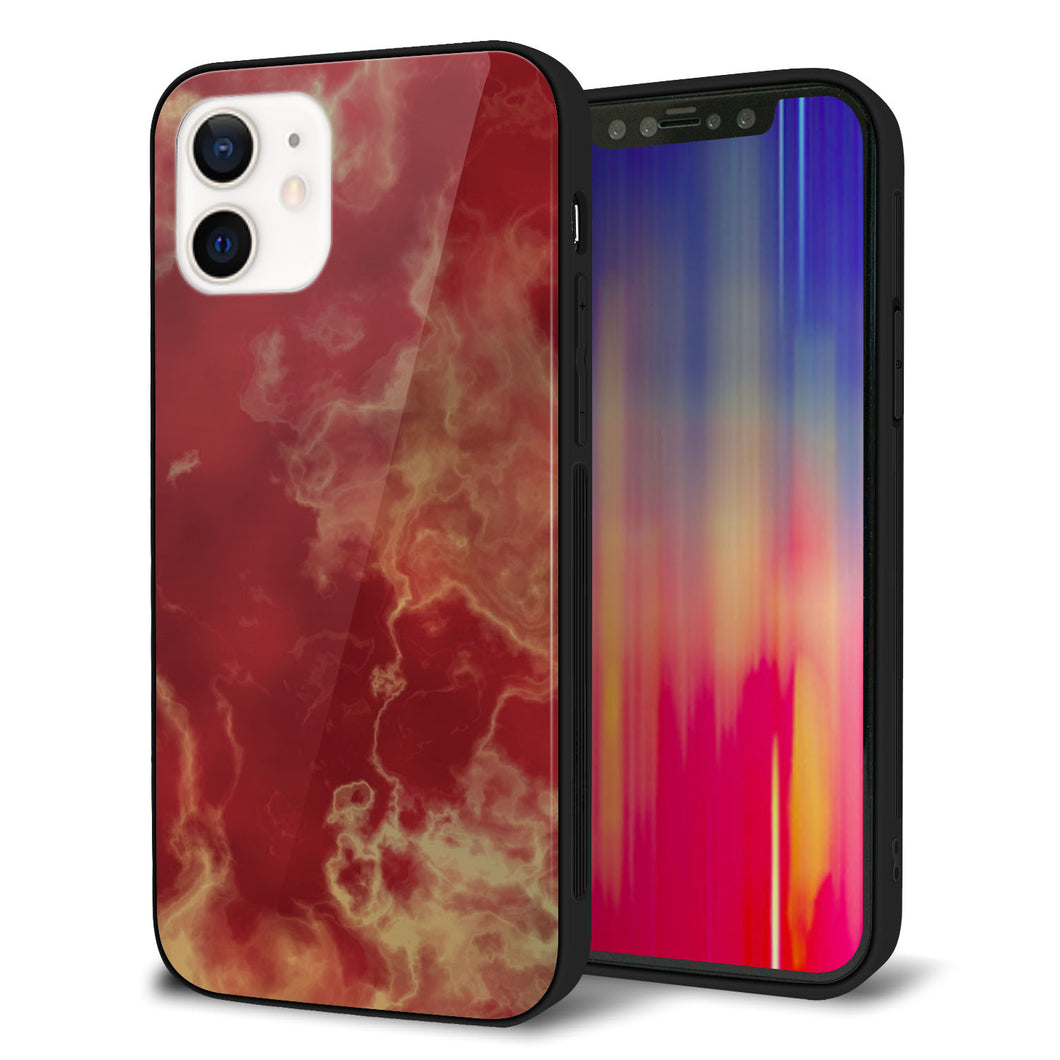 iPhone 12 強化ガラス&TPUスマホケース ガラプリ【KM870 大理石RD】