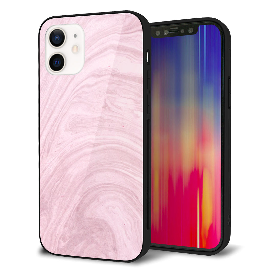 iPhone 12 強化ガラス&TPUスマホケース ガラプリ【KM873 大理石ラベンダー】