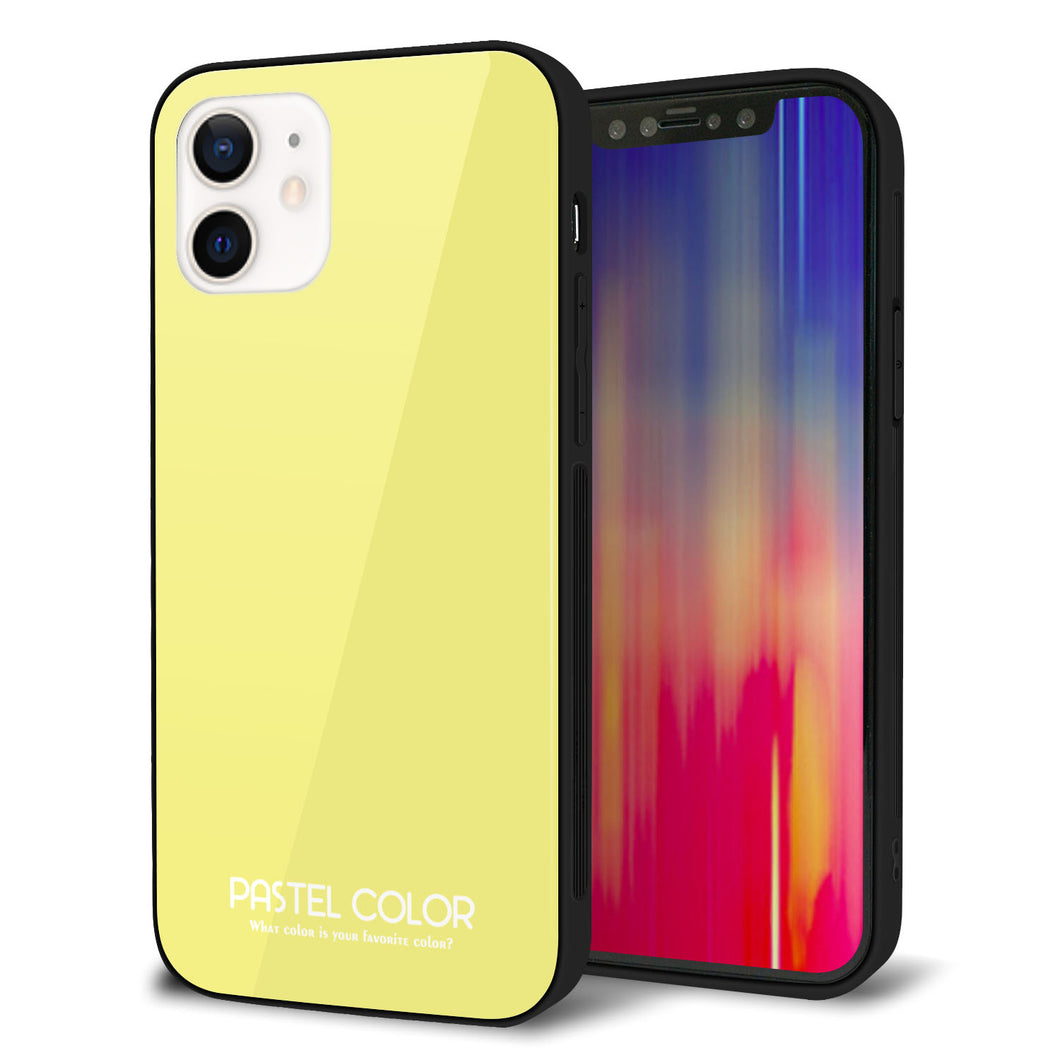 iPhone 12 強化ガラス&TPUスマホケース ガラプリ【KM897 パステルカラー(パステルイエロー)】