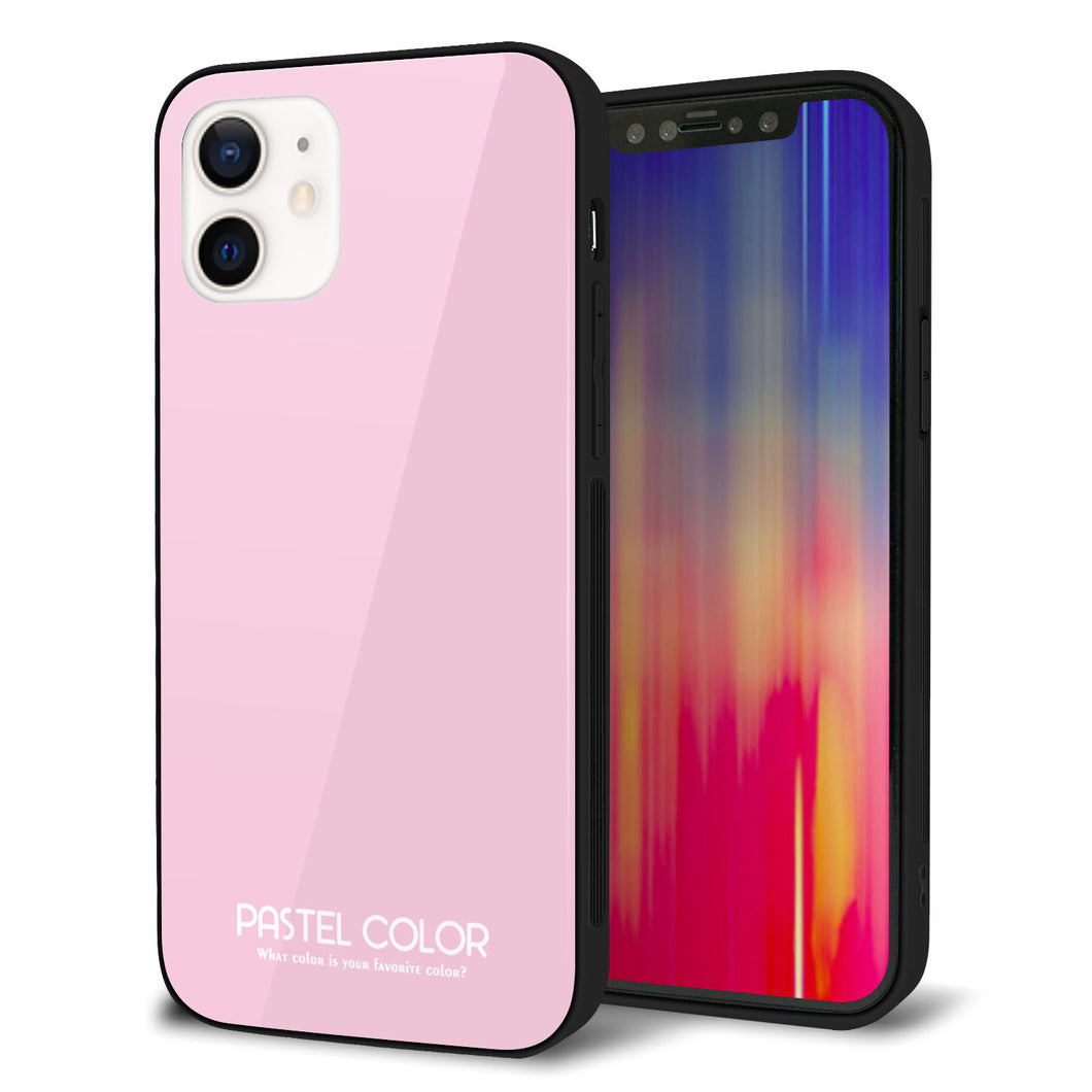 iPhone 12 強化ガラス&TPUスマホケース ガラプリ【KM903 パステルカラー(パステルローズピンク)】