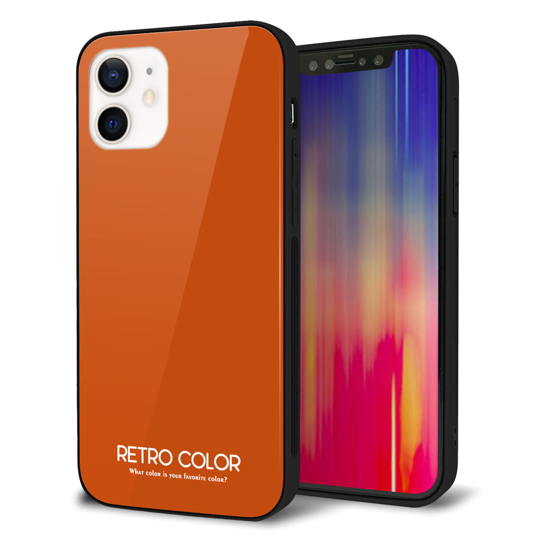 iPhone 12 強化ガラス&TPUスマホケース ガラプリ【KM917 レトロカラー(ダークオレンジ)】
