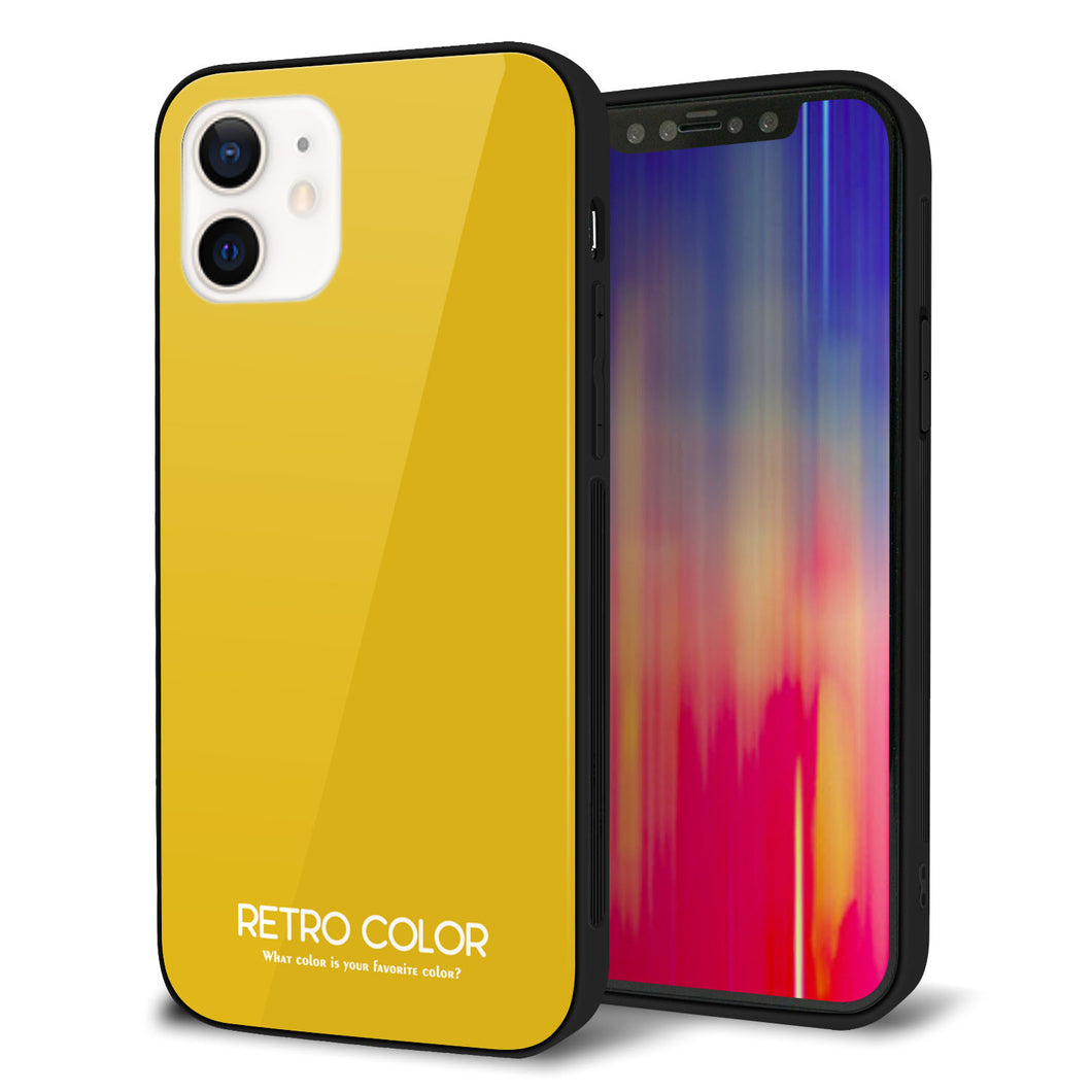 iPhone 12 強化ガラス&TPUスマホケース ガラプリ【KM920 レトロカラー(マスタード)】