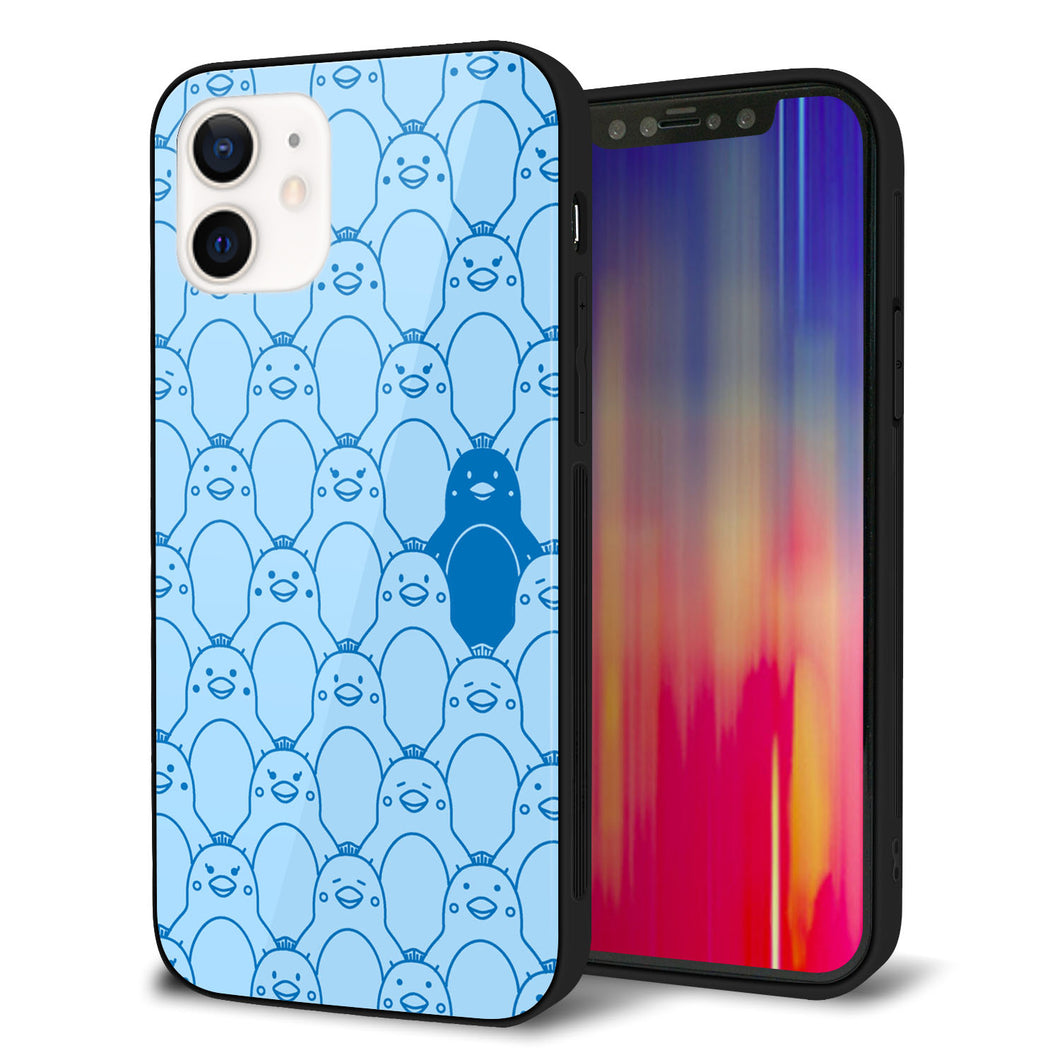 iPhone 12 強化ガラス&TPUスマホケース ガラプリ【MA917 パターン ペンギン】