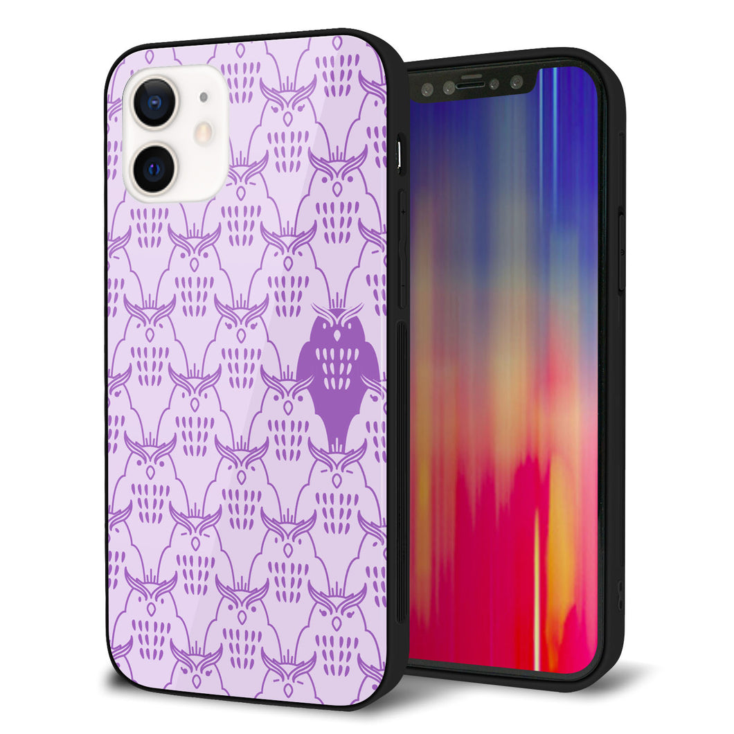 iPhone 12 強化ガラス&TPUスマホケース ガラプリ【MA918 パターン ミミズク】
