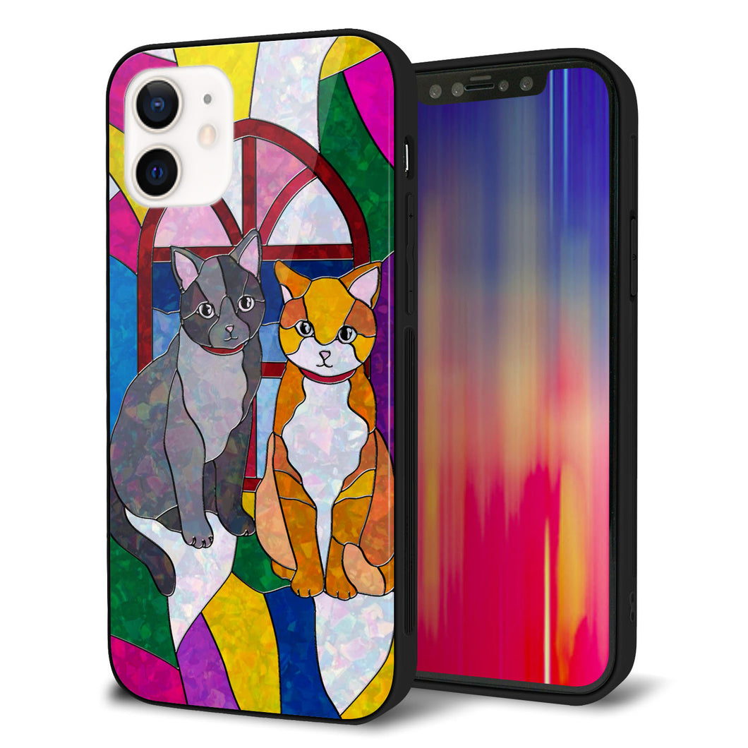 iPhone 12 強化ガラス&TPUスマホケース ガラプリ【MA995 ステンドグラス ネコ】