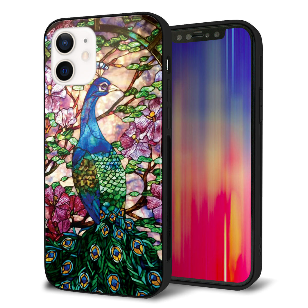 iPhone 12 強化ガラス&TPUスマホケース ガラプリ【MA996 ステンドグラス クジャク】