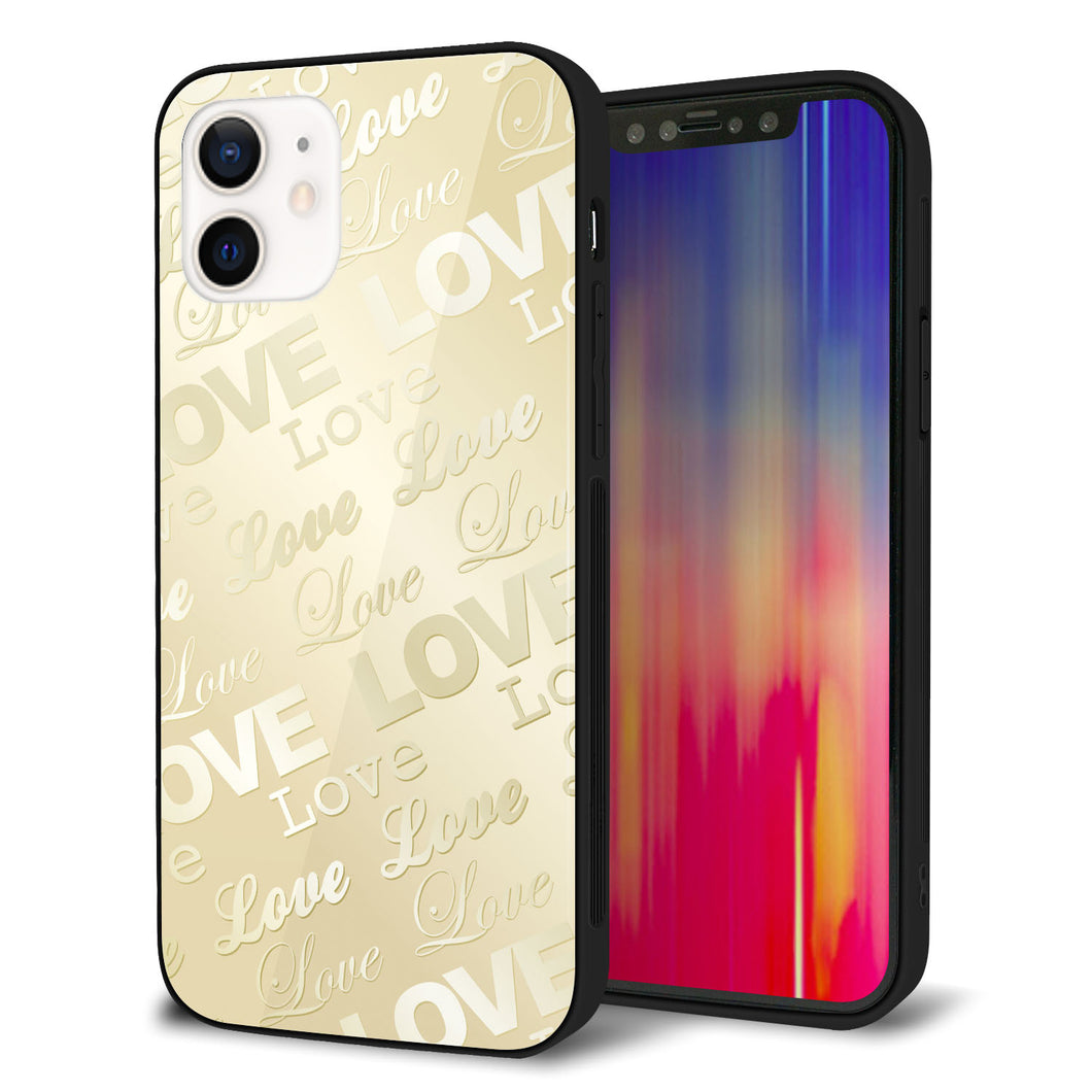 iPhone 12 強化ガラス&TPUスマホケース ガラプリ【SC840 エンボス風LOVEリンク(ヌーディーベージュ)】