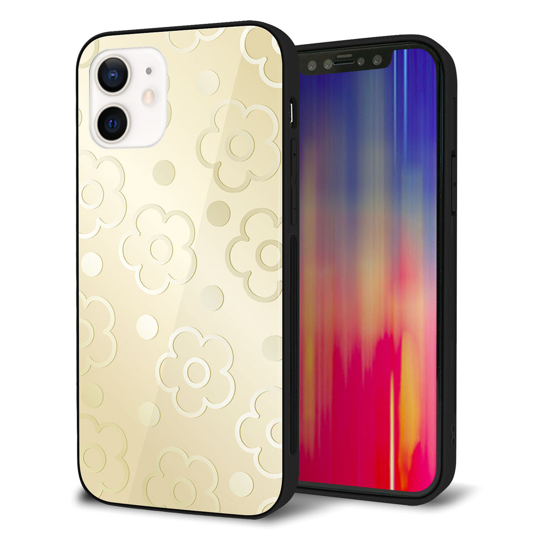 iPhone 12 強化ガラス&TPUスマホケース ガラプリ【SC842 エンボス風デイジーシンプル(ベージュ)】
