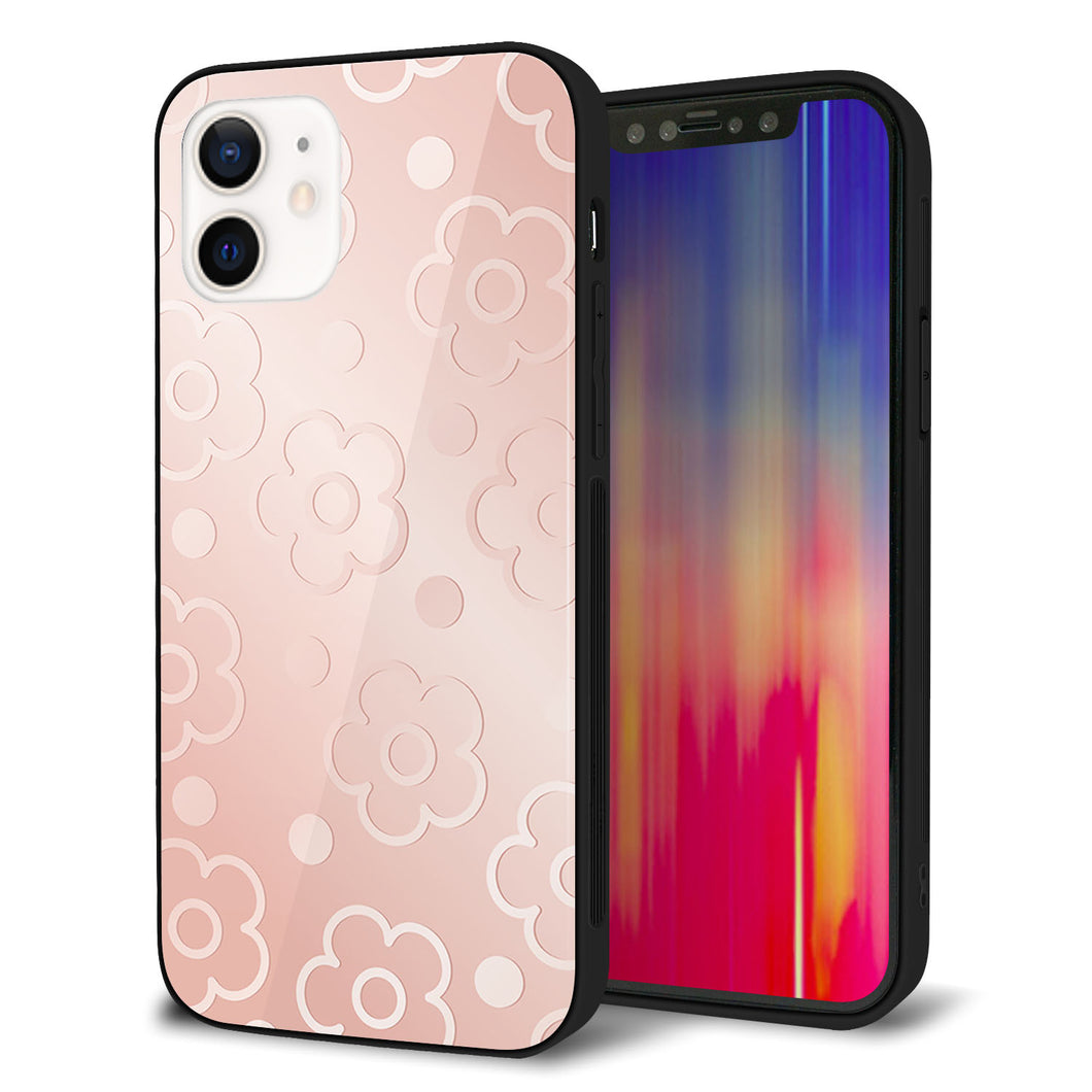 iPhone 12 強化ガラス&TPUスマホケース ガラプリ【SC843 エンボス風デイジーシンプル(ローズピンク)】