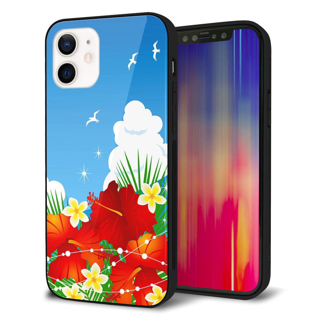 iPhone 12 強化ガラス&TPUスマホケース ガラプリ【VA821 ハイビスカスと青空】