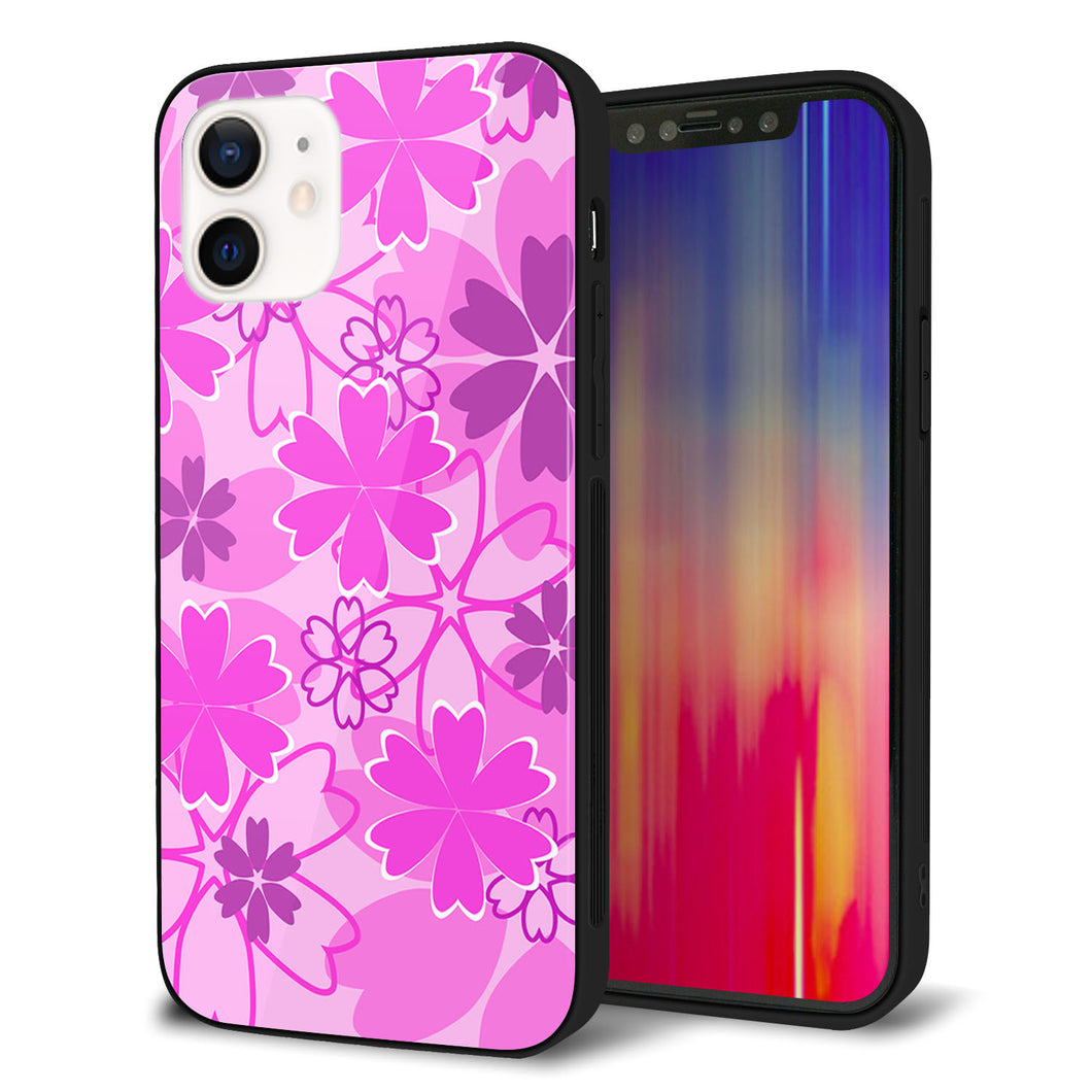 iPhone 12 強化ガラス&TPUスマホケース ガラプリ【VA961 重なり合う花 ピンク】