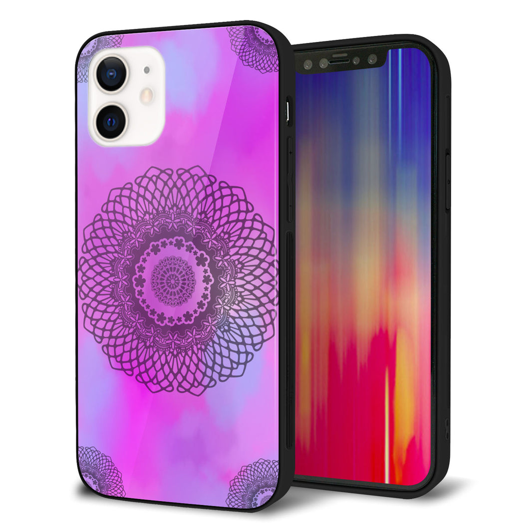 iPhone 12 強化ガラス&TPUスマホケース ガラプリ【YJ344 レース】