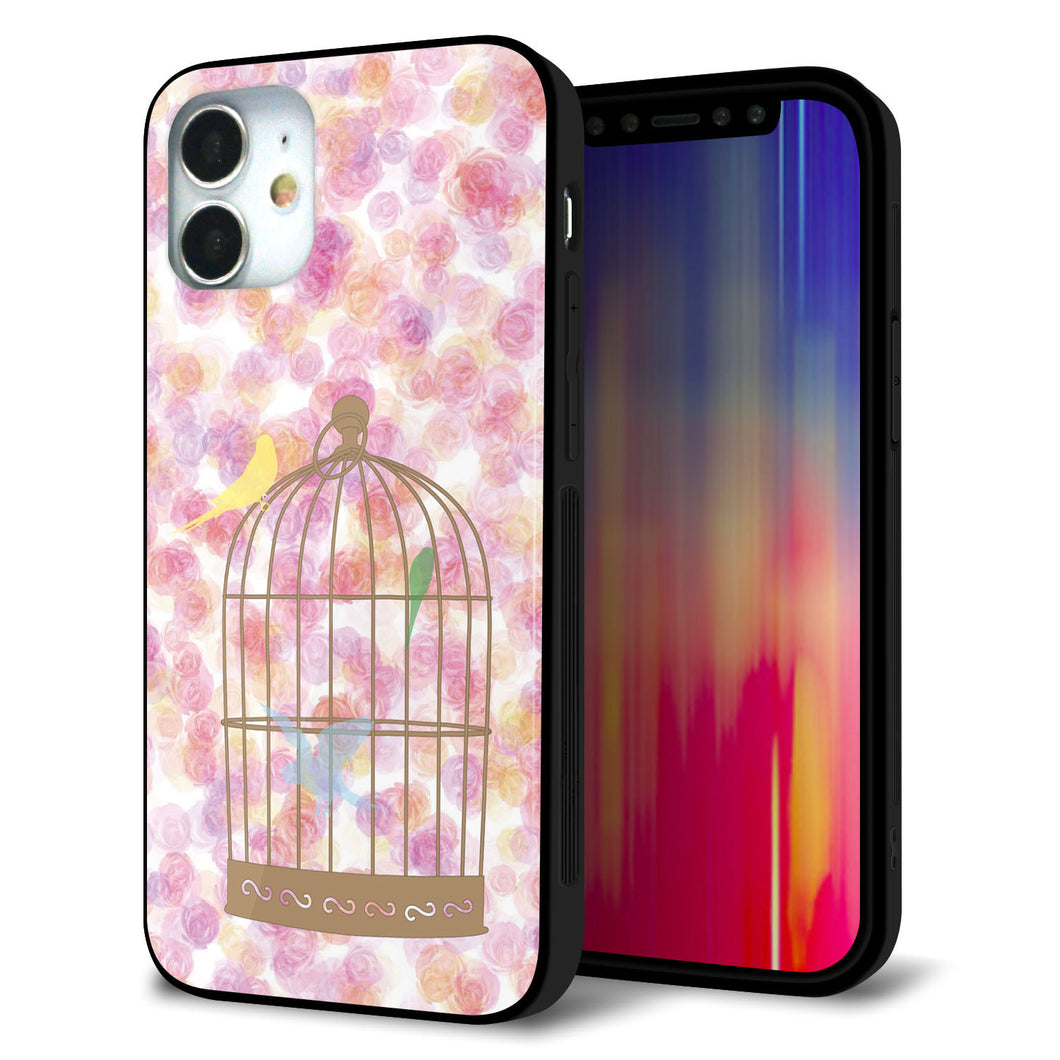 iPhone 12 mini 強化ガラス&TPUスマホケース ガラプリ【KM882 鳥かご】