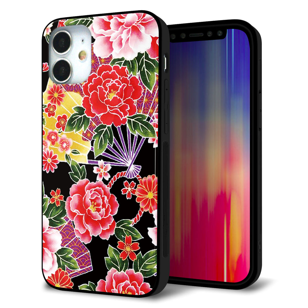 iPhone 12 mini 強化ガラス&TPUスマホケース ガラプリ【MA959 和柄 花 A】