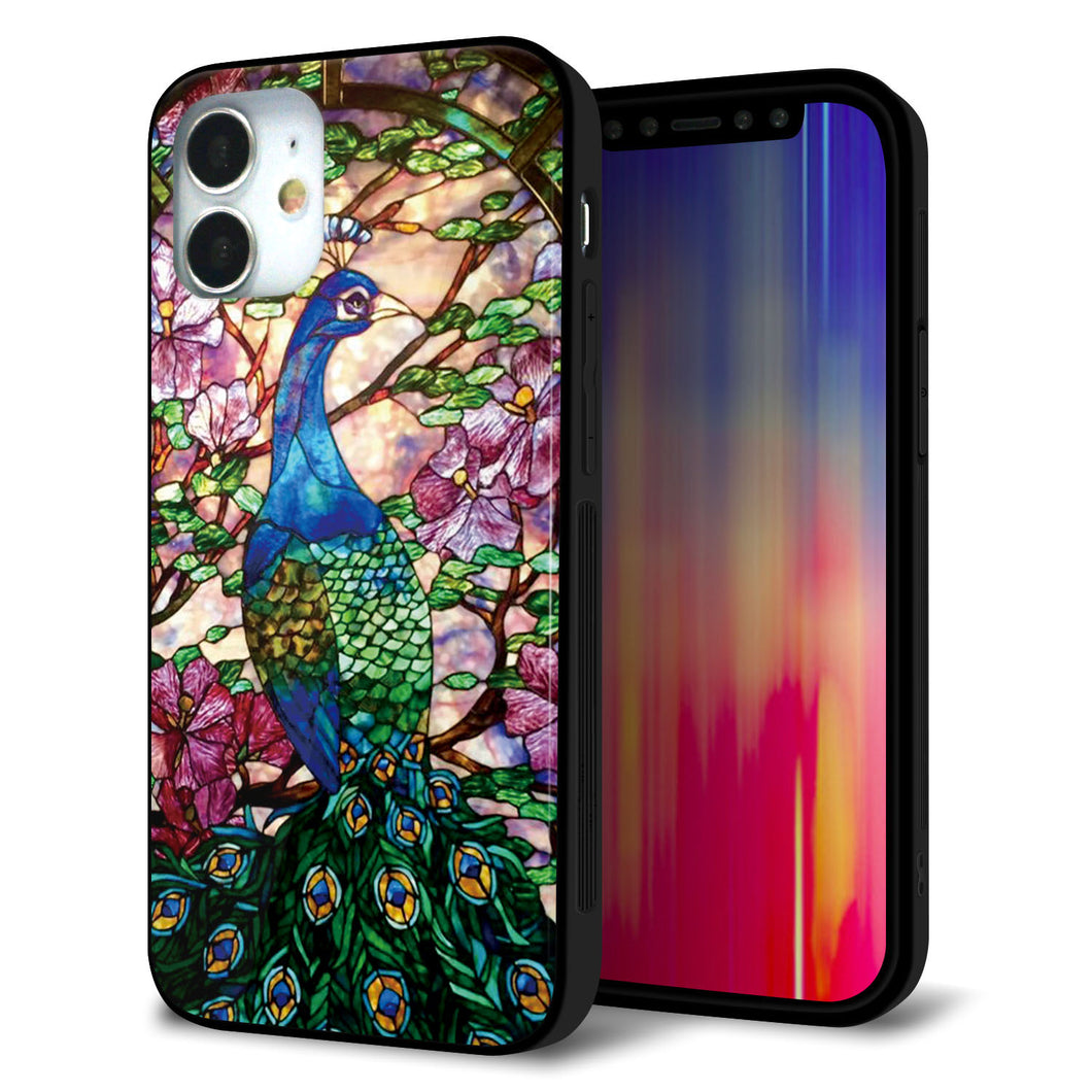 iPhone 12 mini 強化ガラス&TPUスマホケース ガラプリ【MA996 ステンドグラス クジャク】