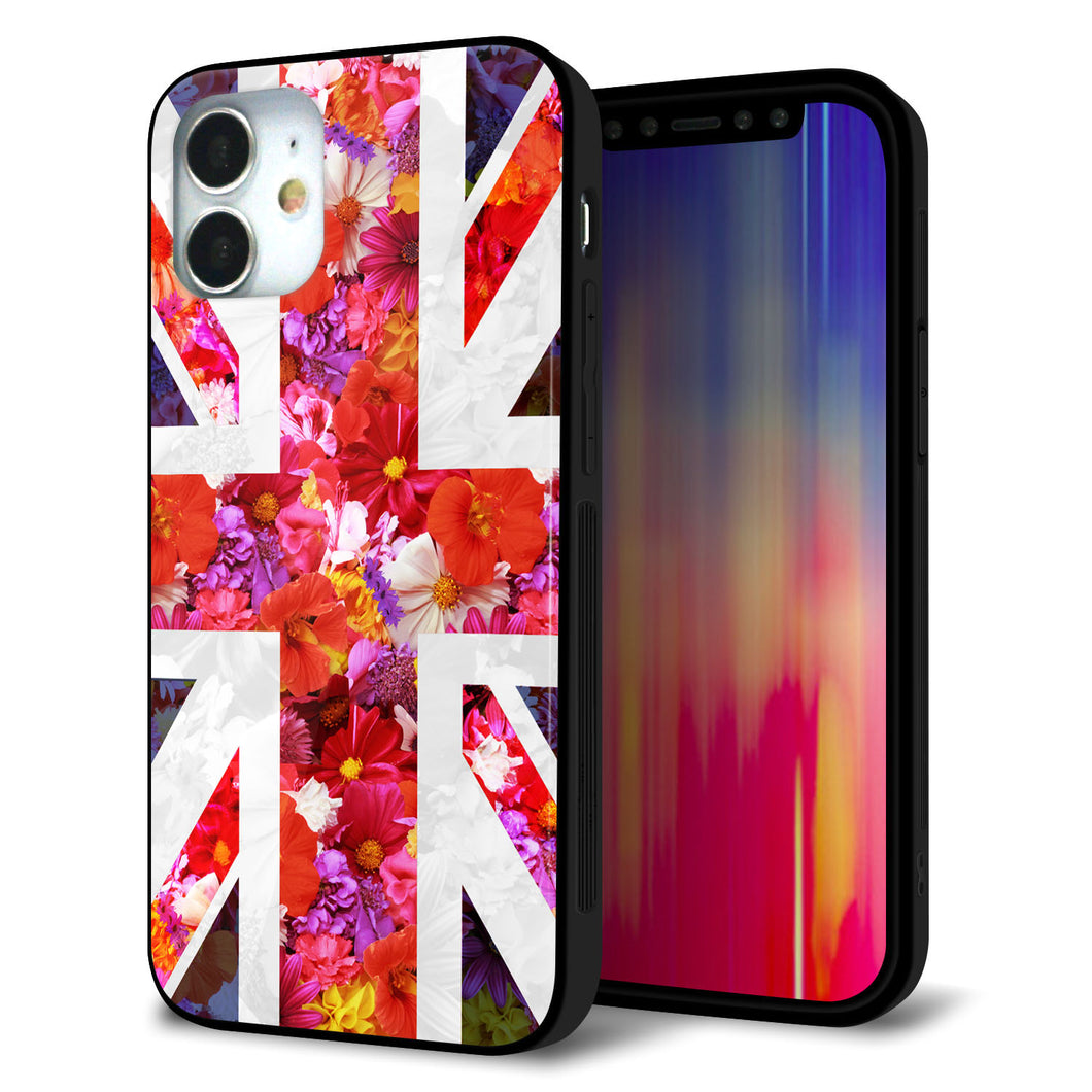 iPhone 12 mini 強化ガラス&TPUスマホケース ガラプリ【SC801 ユニオンジャック リアルフラワー】