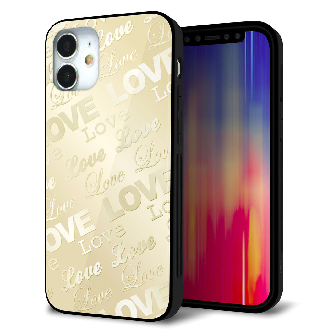 iPhone 12 mini 強化ガラス&TPUスマホケース ガラプリ【SC840 エンボス風LOVEリンク(ヌーディーベージュ)】