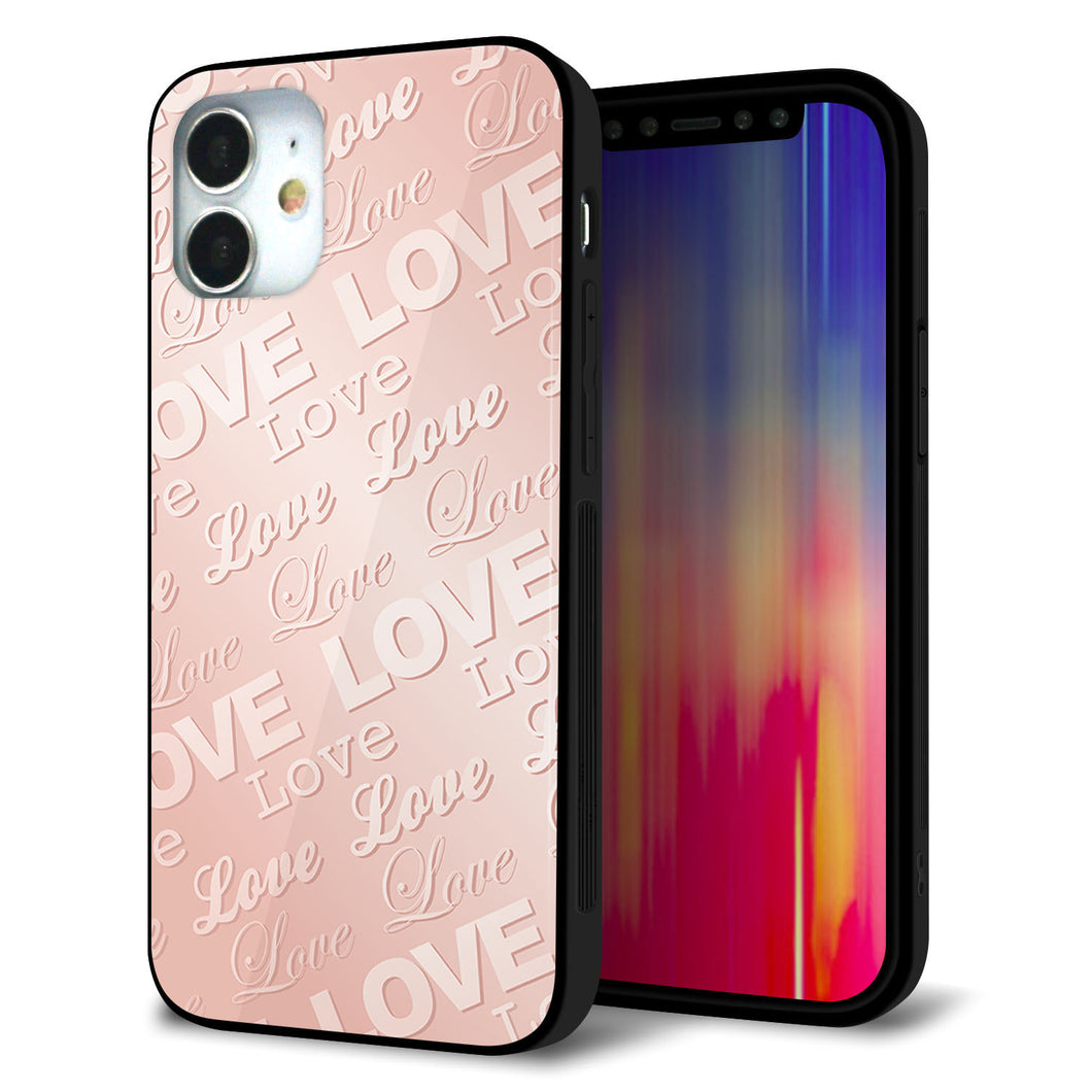 iPhone 12 mini 強化ガラス&TPUスマホケース ガラプリ【SC841 エンボス風LOVEリンク(ローズピンク)】