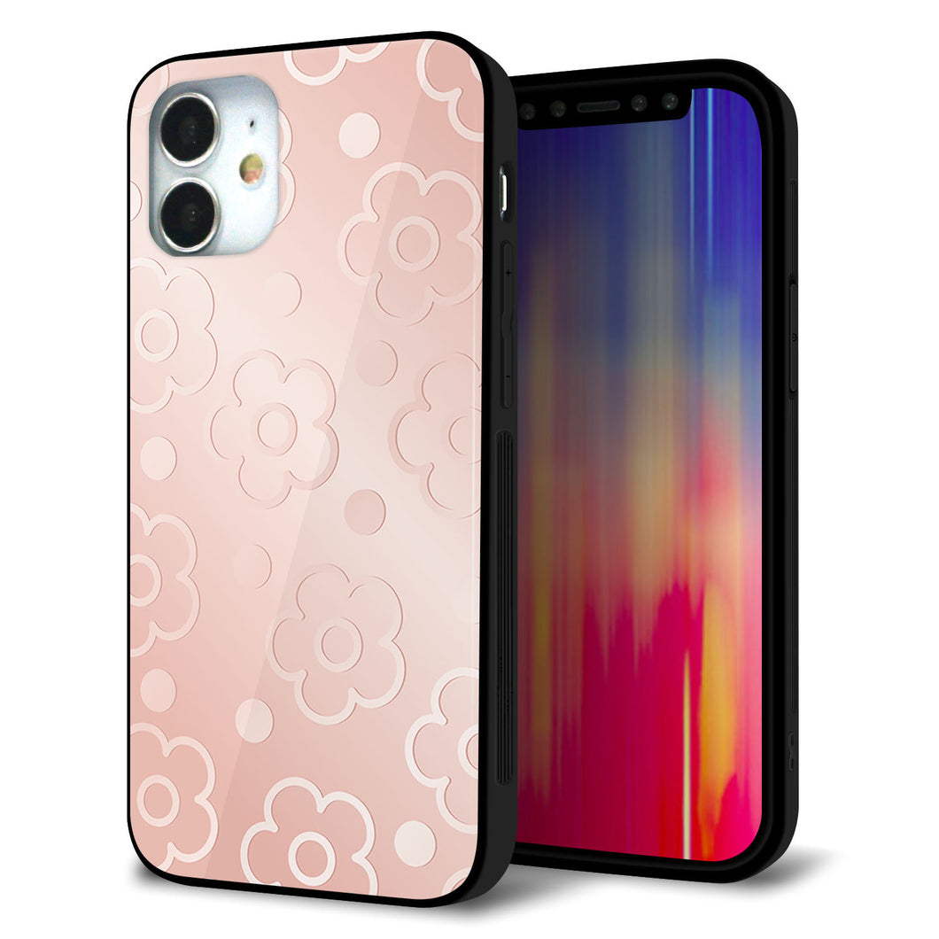 iPhone 12 mini 強化ガラス&TPUスマホケース ガラプリ【SC843 エンボス風デイジーシンプル(ローズピンク)】