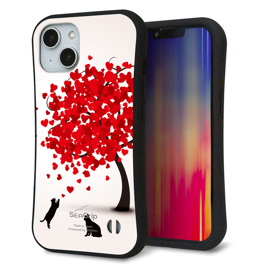 iPhone 14 スマホケース 「SEA Grip」 グリップケース Sライン 【EK915 二匹のネコとハートの木】 UV印刷