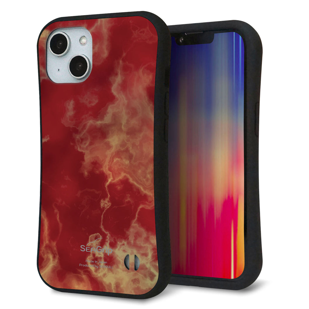 iPhone 14 スマホケース 「SEA Grip」 グリップケース Sライン 【KM870 大理石RD】 UV印刷