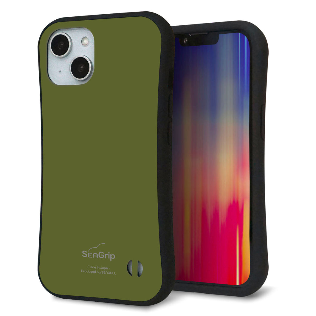 iPhone 14 スマホケース 「SEA Grip」 グリップケース Sライン 【KM916 レトロカラー(カーキ)】 UV印刷