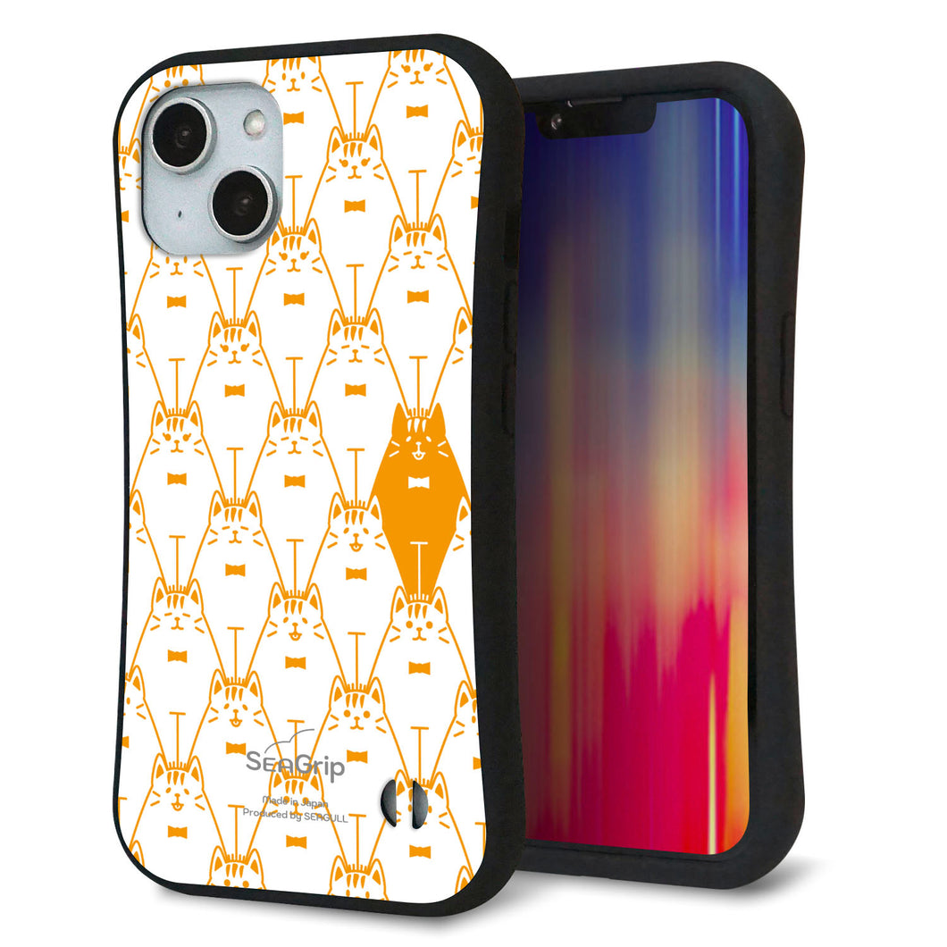 iPhone 14 スマホケース 「SEA Grip」 グリップケース Sライン 【MA915 パターン ネコ】 UV印刷