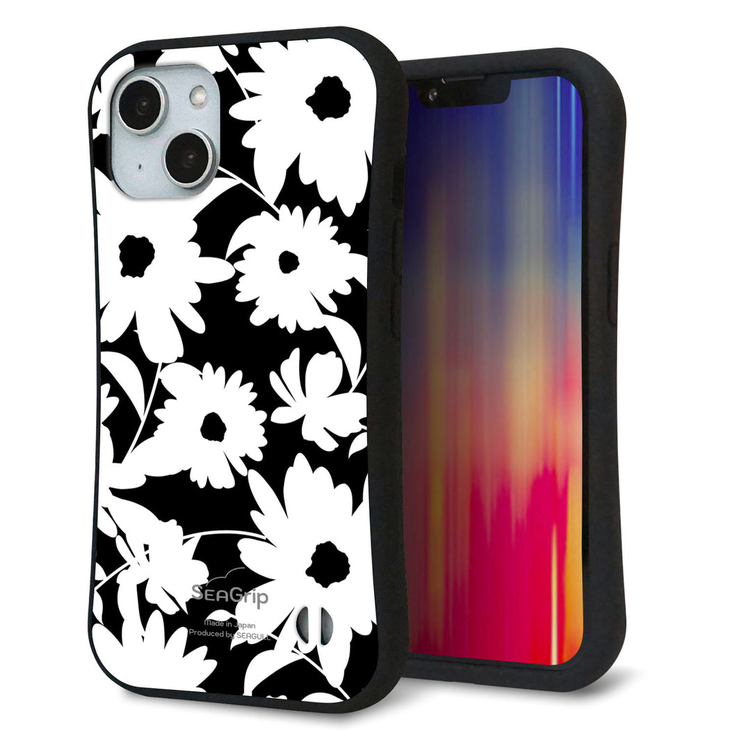 iPhone 14 スマホケース 「SEA Grip」 グリップケース Sライン 【SC915 花柄モノトーン 04】 UV印刷