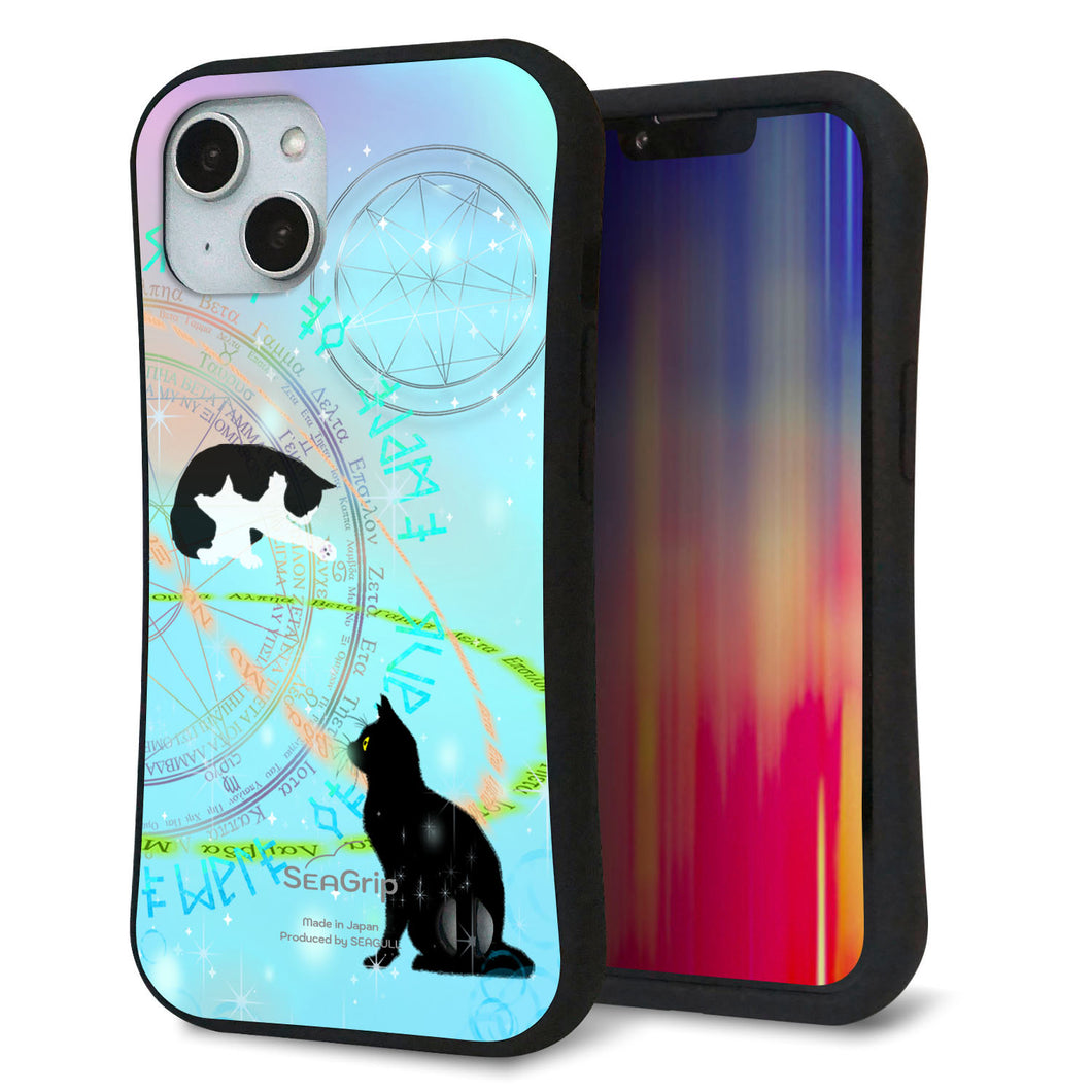iPhone 14 スマホケース 「SEA Grip」 グリップケース Sライン 【YJ329 魔法陣猫 キラキラ パステル】 UV印刷