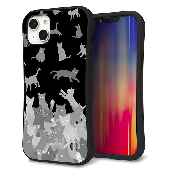 iPhone 14 Plus スマホケース 「SEA Grip」 グリップケース Sライン 【AG887 ネコ積もり 黒】 UV印刷