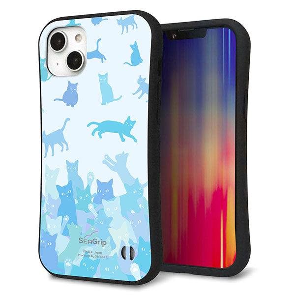 iPhone 14 Plus スマホケース 「SEA Grip」 グリップケース Sライン 【AG888 ネコ積もり 水色】 UV印刷
