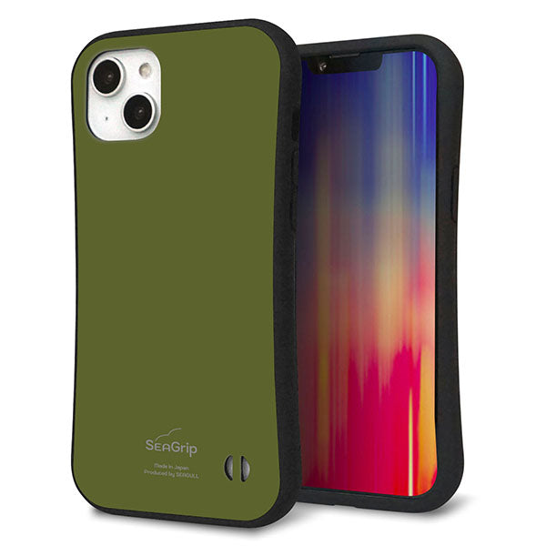 iPhone 14 Plus スマホケース 「SEA Grip」 グリップケース Sライン 【KM916 レトロカラー(カーキ)】 UV印刷