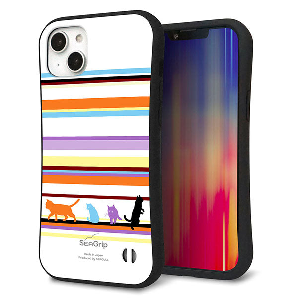 iPhone 14 Plus スマホケース 「SEA Grip」 グリップケース Sライン 【YA887 ストライプネコ01】 UV印刷