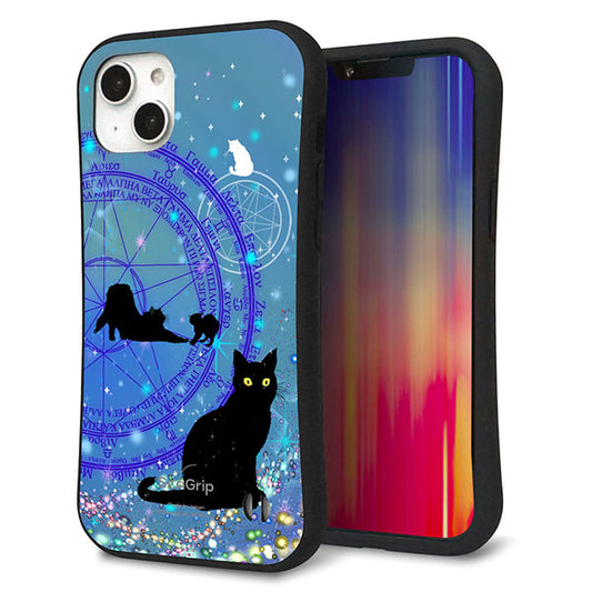 iPhone 14 Plus スマホケース 「SEA Grip」 グリップケース Sライン 【YJ327 魔法陣猫 キラキラ かわいい】 UV印刷