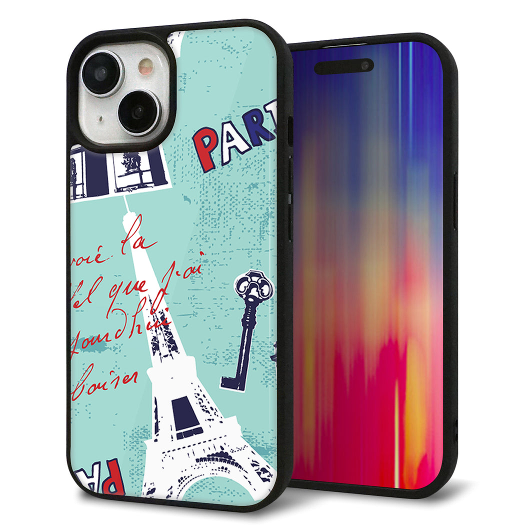 iPhone 15 強化ガラス&TPUスマホケース ガラプリ【EK812 ビューティフルパリブルー】