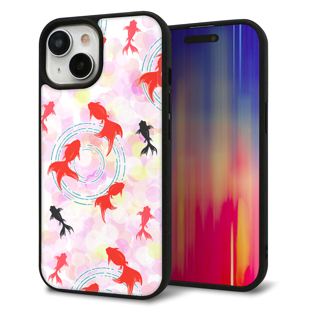 iPhone 15 強化ガラス&TPUスマホケース ガラプリ【HA222 金魚 点々 ピンク】