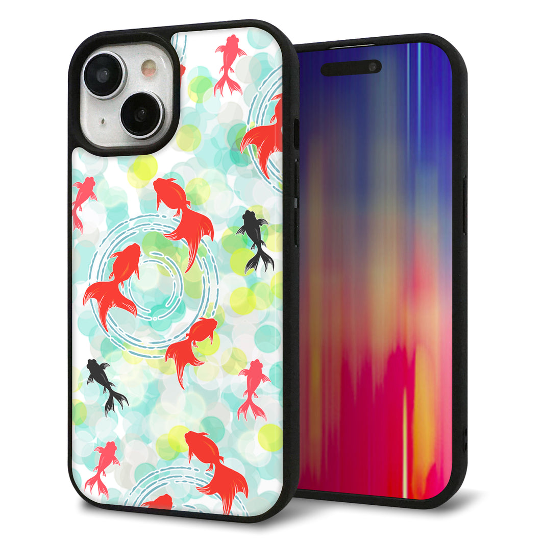 iPhone 15 強化ガラス&TPUスマホケース ガラプリ【HA223 金魚 点々 グリーン】