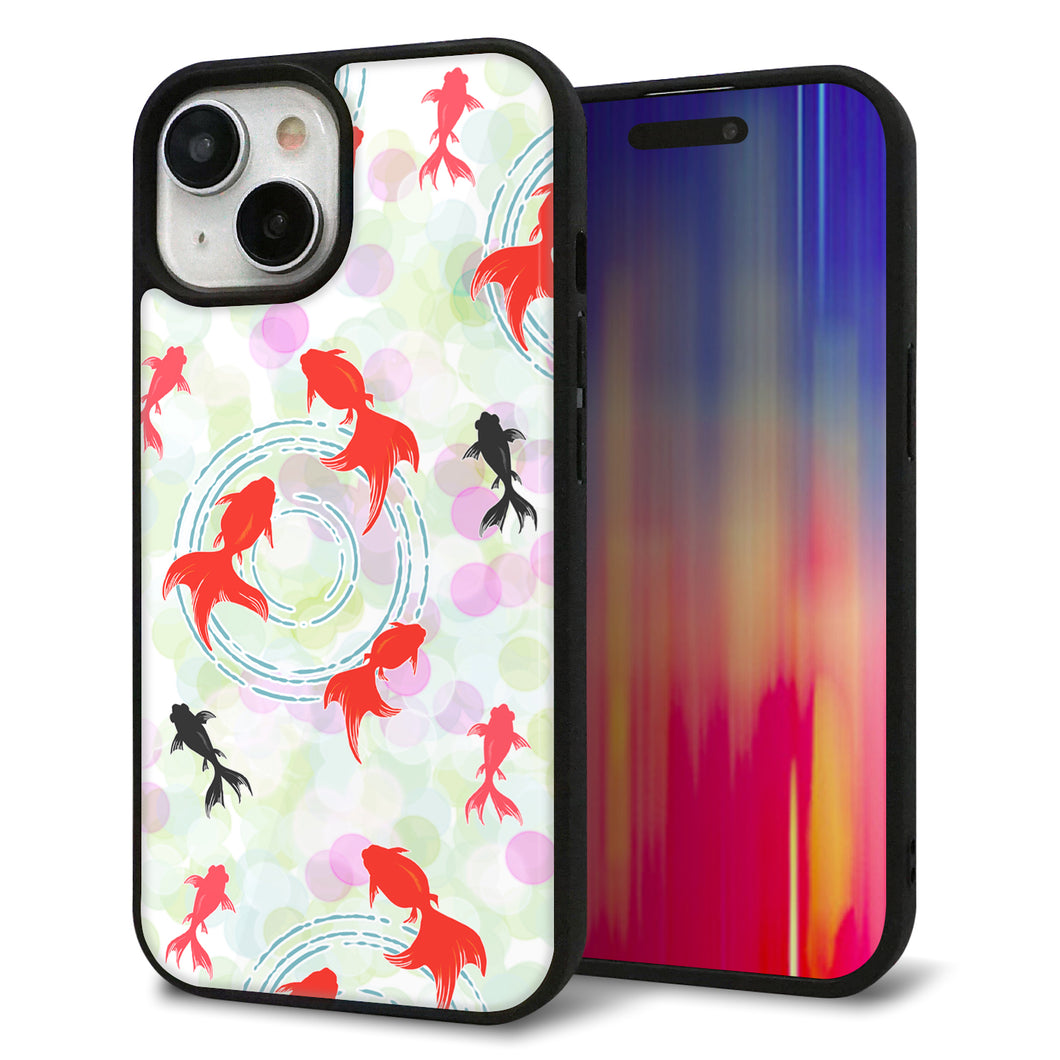iPhone 15 強化ガラス&TPUスマホケース ガラプリ【HA224 金魚 点々 ホワイト】