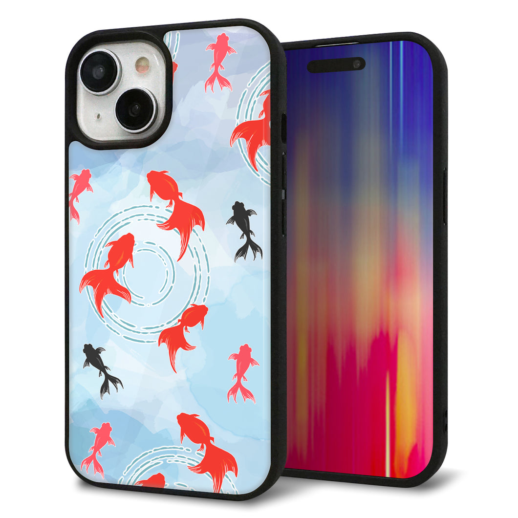 iPhone 15 強化ガラス&TPUスマホケース ガラプリ【HA226 金魚 水彩 ブルー】